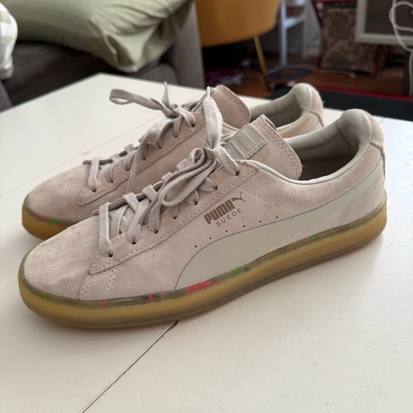 PUMA Suede Classic Sneakers Oatmeal Tan Cream Confetti Gum Sole Tennis Academia - Picture 4 of 7